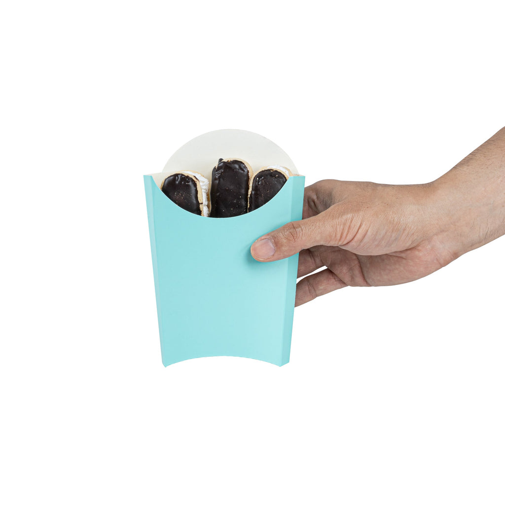 Bio Tek 4 oz Turquoise Paper Fry Cup / Snack Container - 4 3/4" x 3 1/2" x 5" - 100 count box