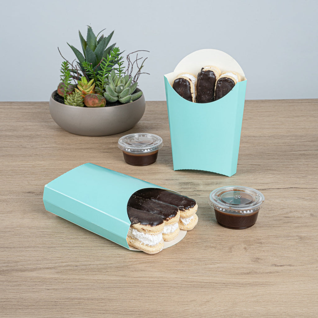 Bio Tek 4 oz Turquoise Paper Fry Cup / Snack Container - 4 3/4" x 3 1/2" x 5" - 100 count box