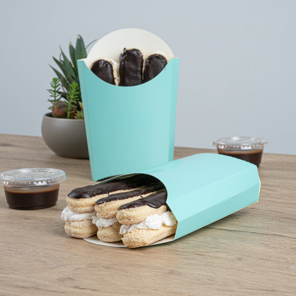 Bio Tek 4 oz Turquoise Paper Fry Cup / Snack Container - 4 3/4" x 3 1/2" x 5" - 100 count box