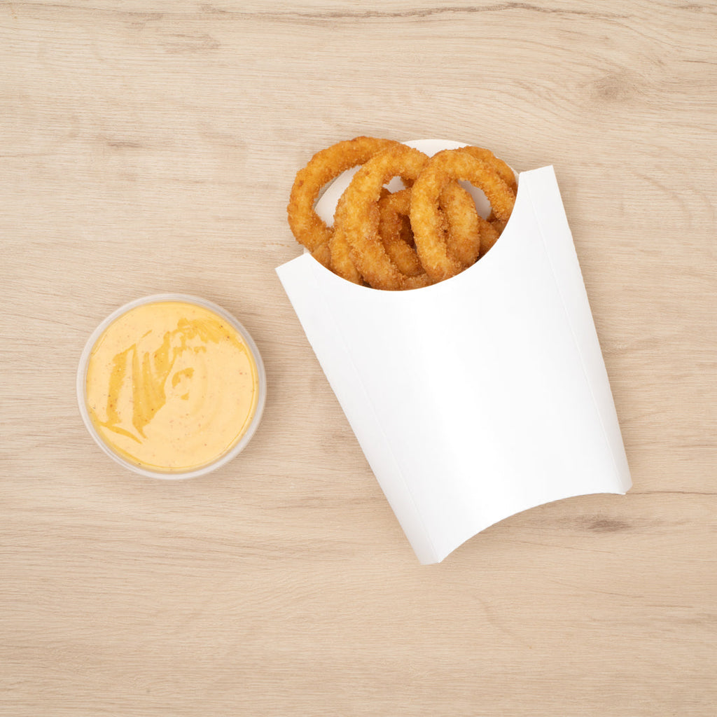 Bio Tek 4 oz White Paper Fry Cup / Snack Container - 4 3/4" x 3 1/2" x 5" - 100 count box