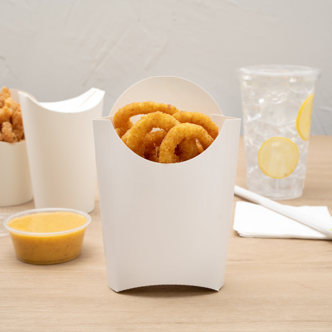 Bio Tek 4 oz White Paper Fry Cup / Snack Container - 4 3/4" x 3 1/2" x 5" - 100 count box