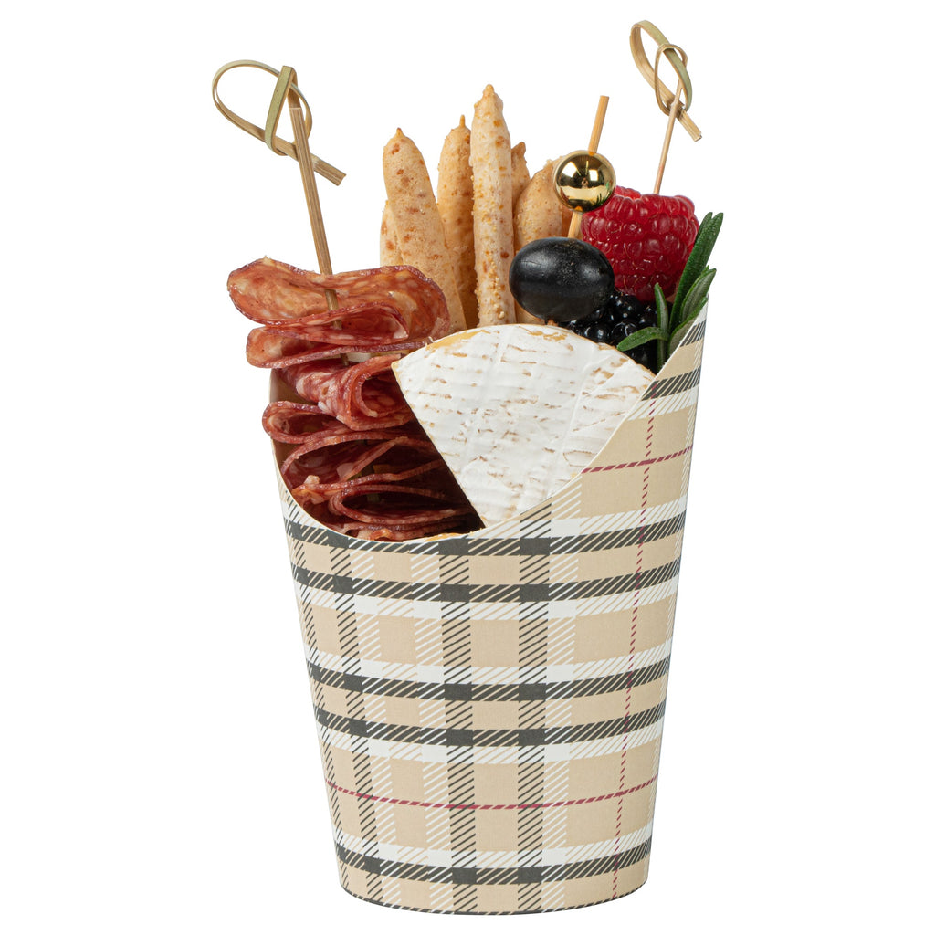 Bio Tek 12 oz Round Plaid Paper Incline Cup - 3 1/2" x 3 1/2" x 4 3/4" - 100 count box