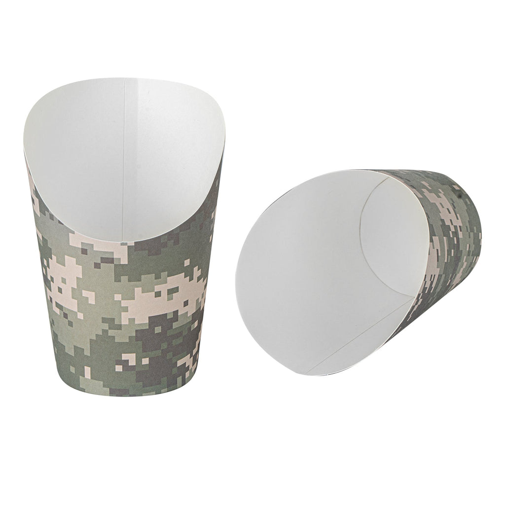 Bio Tek 12 oz Round Camouflage Paper Incline Cup - 3 1/2" x 3 1/2" x 4 3/4" - 100 count box