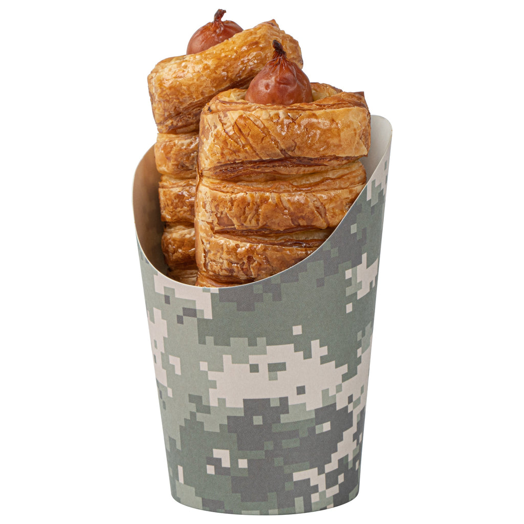 Bio Tek 12 oz Round Camouflage Paper Incline Cup - 3 1/2" x 3 1/2" x 4 3/4" - 100 count box