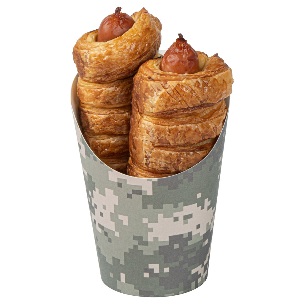 Bio Tek 12 oz Round Camouflage Paper Incline Cup - 3 1/2" x 3 1/2" x 4 3/4" - 100 count box