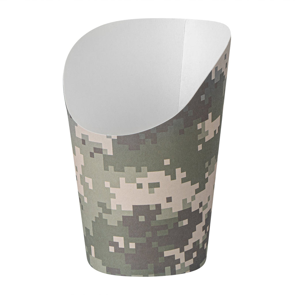 Bio Tek 12 oz Round Camouflage Paper Incline Cup - 3 1/2" x 3 1/2" x 4 3/4" - 100 count box