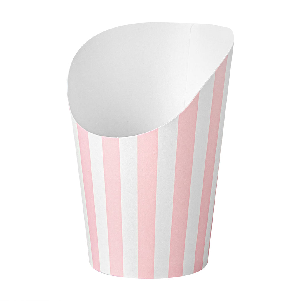 Bio Tek 12 oz Round Pink and White Stripe Paper Incline Cup - 3 1/2" x 3 1/2" x 4 3/4" - 100 count box