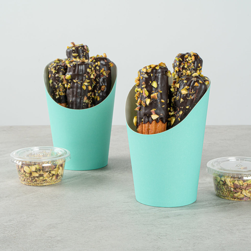 Bio Tek 12 oz Round Turquoise Paper Incline Cup - 3 1/2" x 3 1/2" x 4 3/4" - 100 count box