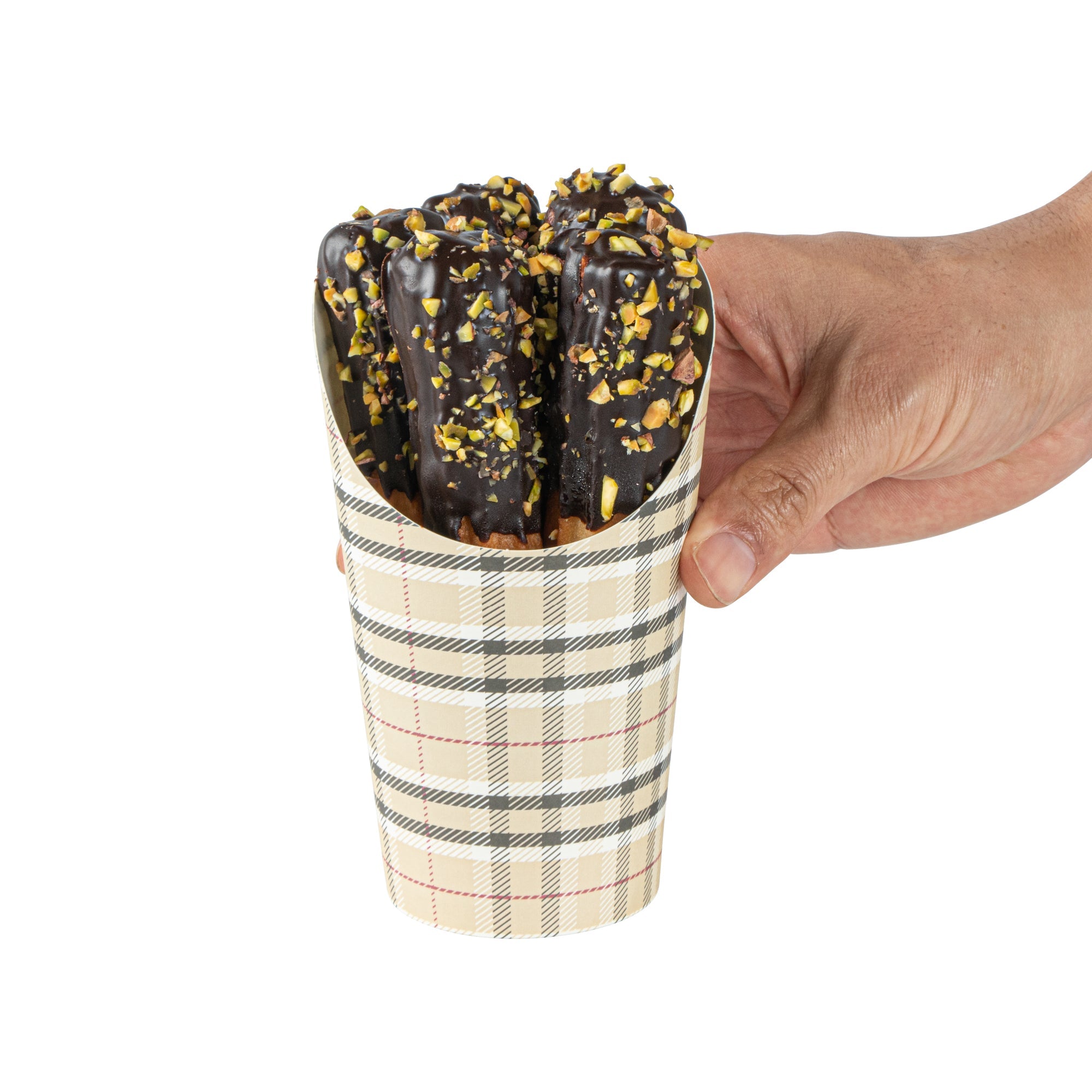 Bio Tek 16 oz Round Plaid Paper Incline Cup - 3 1/2" x 3 1/2" x 5 3/4" - 100 count box