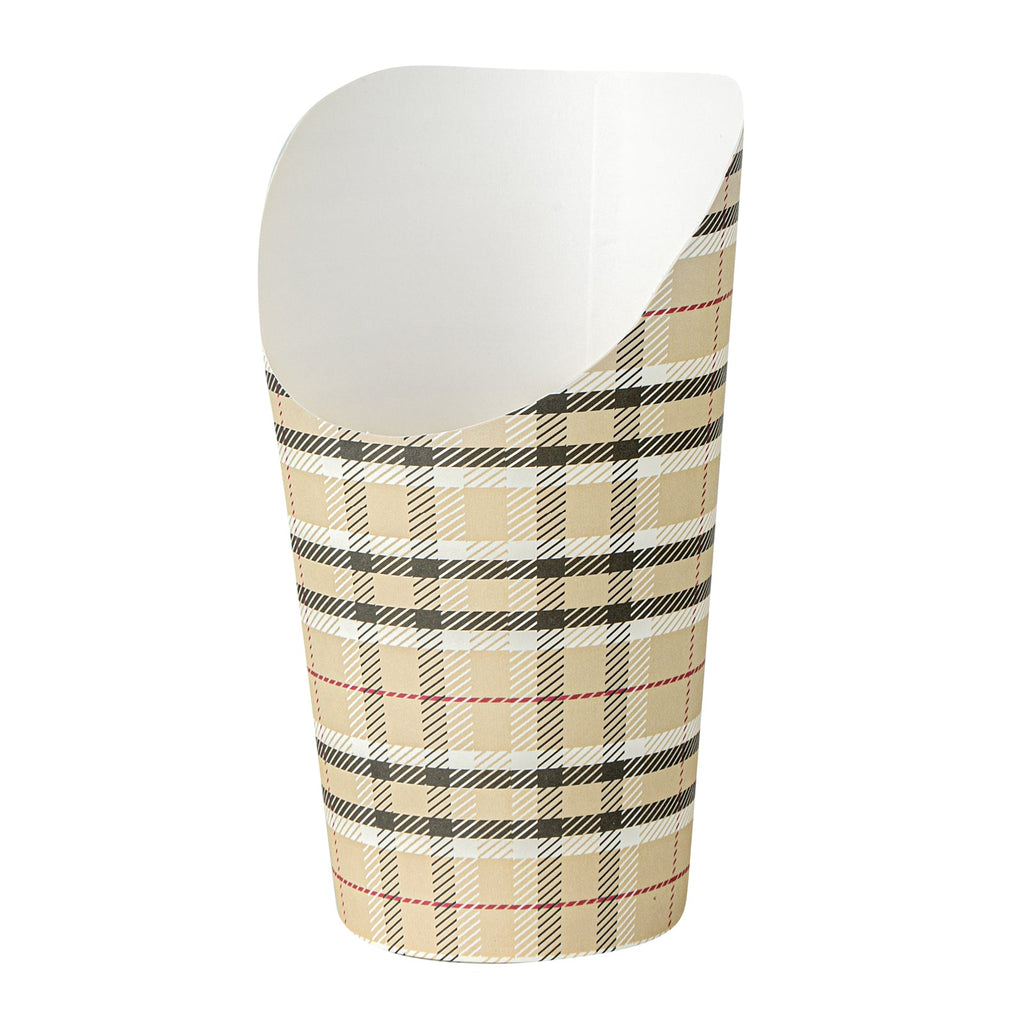 Bio Tek 16 oz Round Plaid Paper Incline Cup - 3 1/2" x 3 1/2" x 5 3/4" - 100 count box