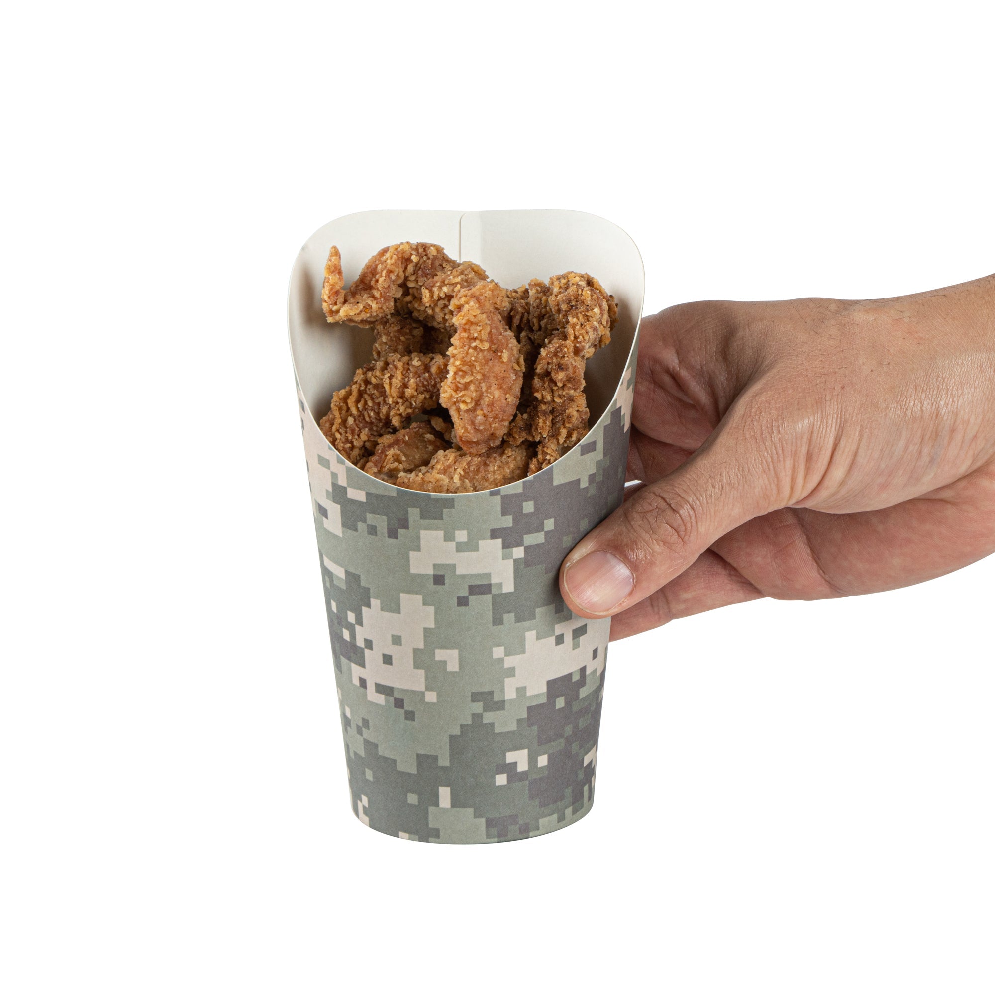Bio Tek 16 oz Round Camouflage Paper Incline Cup - 3 1/2" x 3 1/2" x 5 3/4" - 100 count box