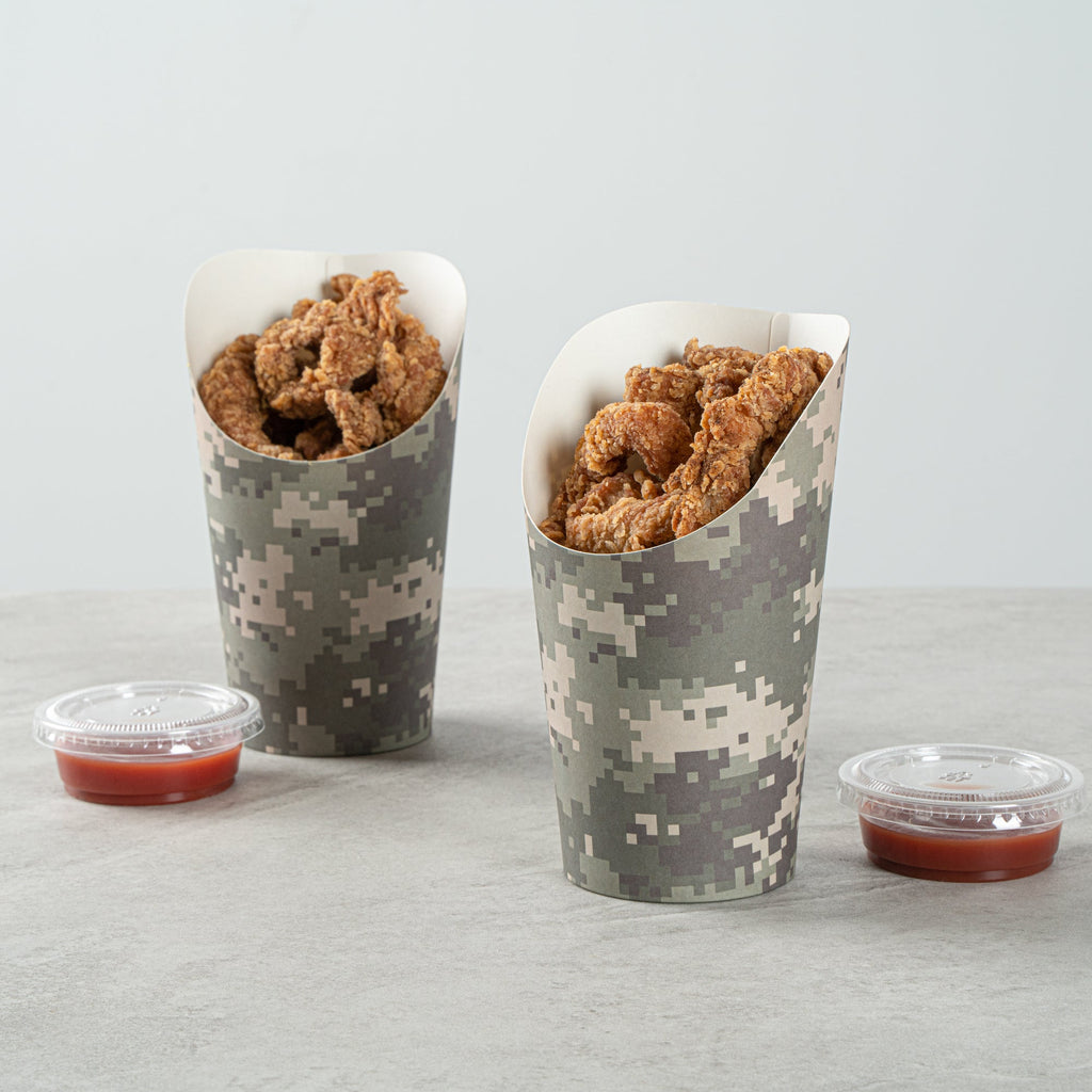Bio Tek 16 oz Round Camouflage Paper Incline Cup - 3 1/2" x 3 1/2" x 5 3/4" - 100 count box