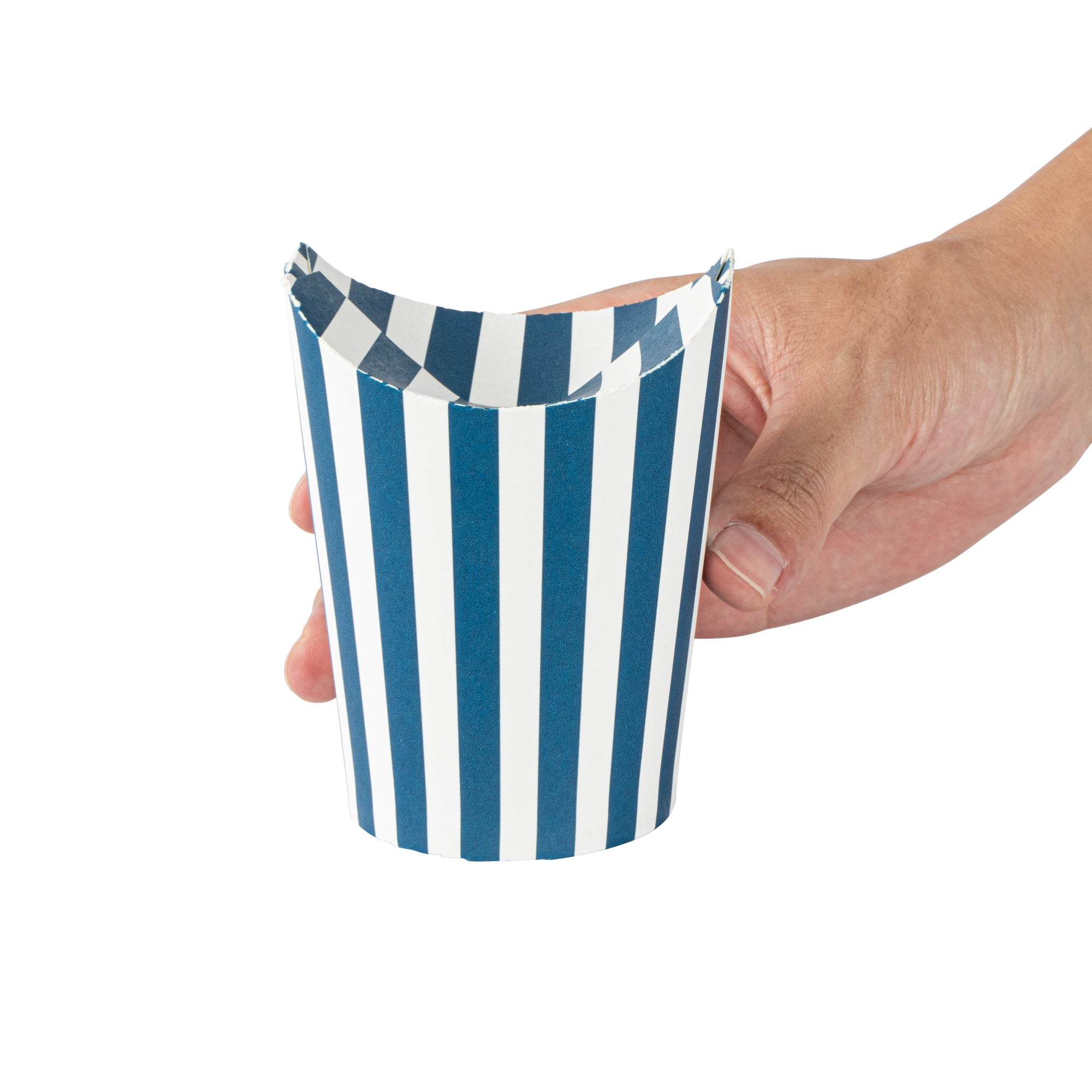Bio Tek 16 oz Round Blue and White Stripe Paper To Go Fry Cup - 3 1/4" x 3 1/4" x 4 1/4" - 100 count box