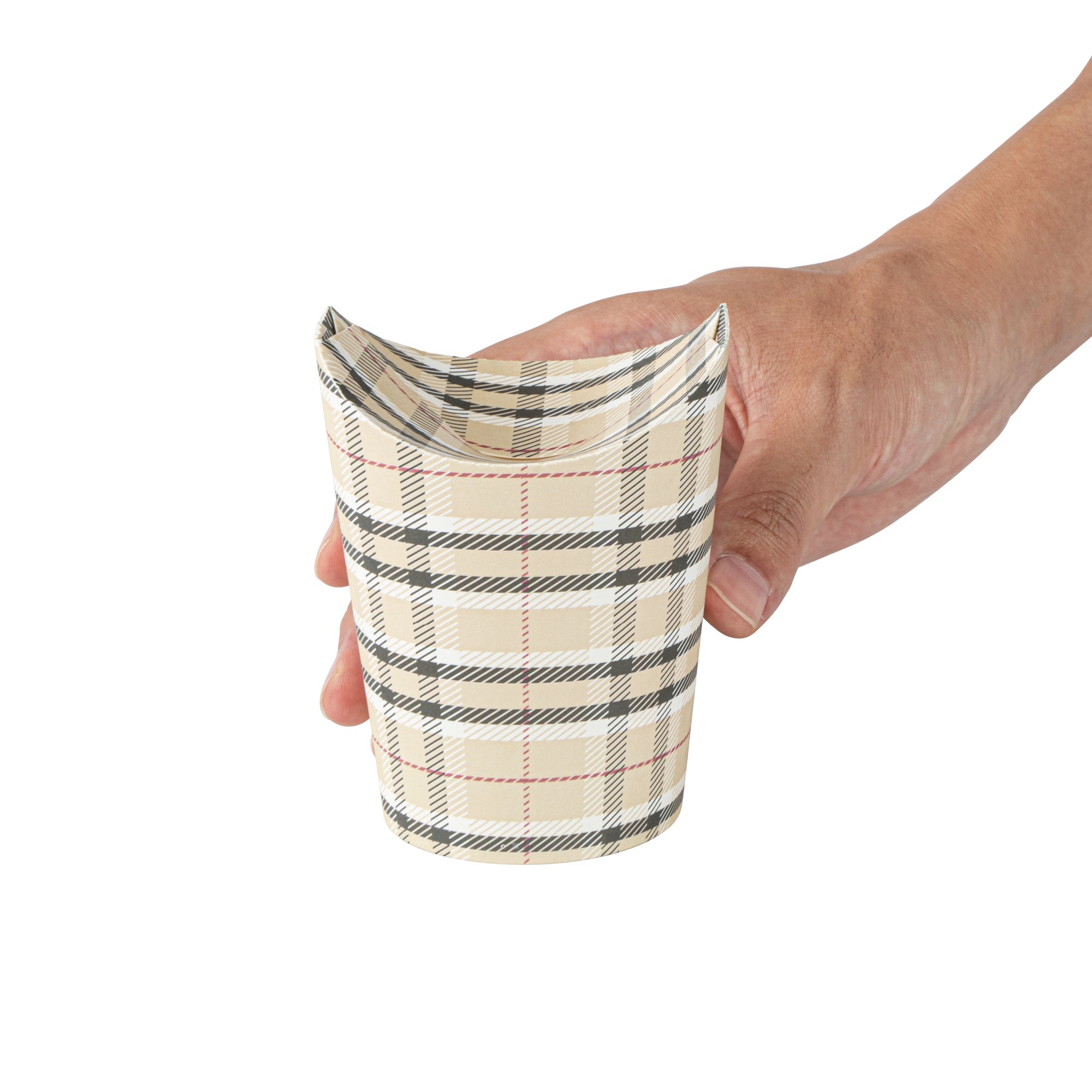 Bio Tek 16 oz Round Plaid Paper To Go Fry Cup - 3 1/4" x 3 1/4" x 4 1/4" - 100 count box