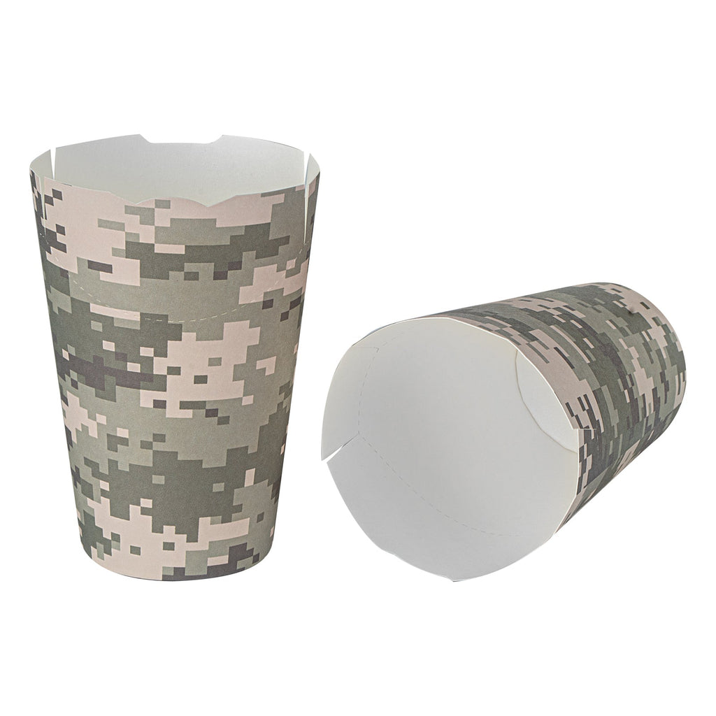 Bio Tek 16 oz Round Camouflage Paper To Go Fry Cup - 3 1/4" x 3 1/4" x 4 1/4" - 100 count box