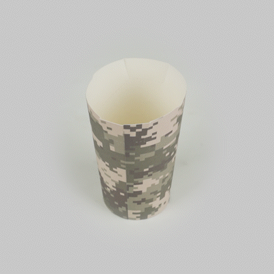 Bio Tek 16 oz Round Camouflage Paper To Go Fry Cup - 3 1/4" x 3 1/4" x 4 1/4" - 100 count box