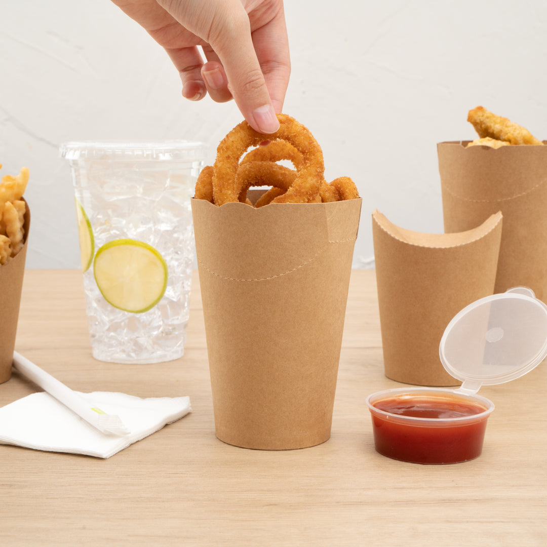 Bio Tek 16 oz Round Kraft Paper To Go Fry Cup - 3 1/4" x 3 1/4" x 4 1/4" - 100 count box