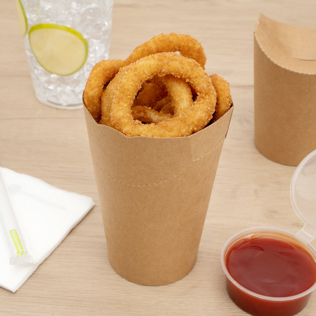 Bio Tek 16 oz Round Kraft Paper To Go Fry Cup - 3 1/4" x 3 1/4" x 4 1/4" - 100 count box