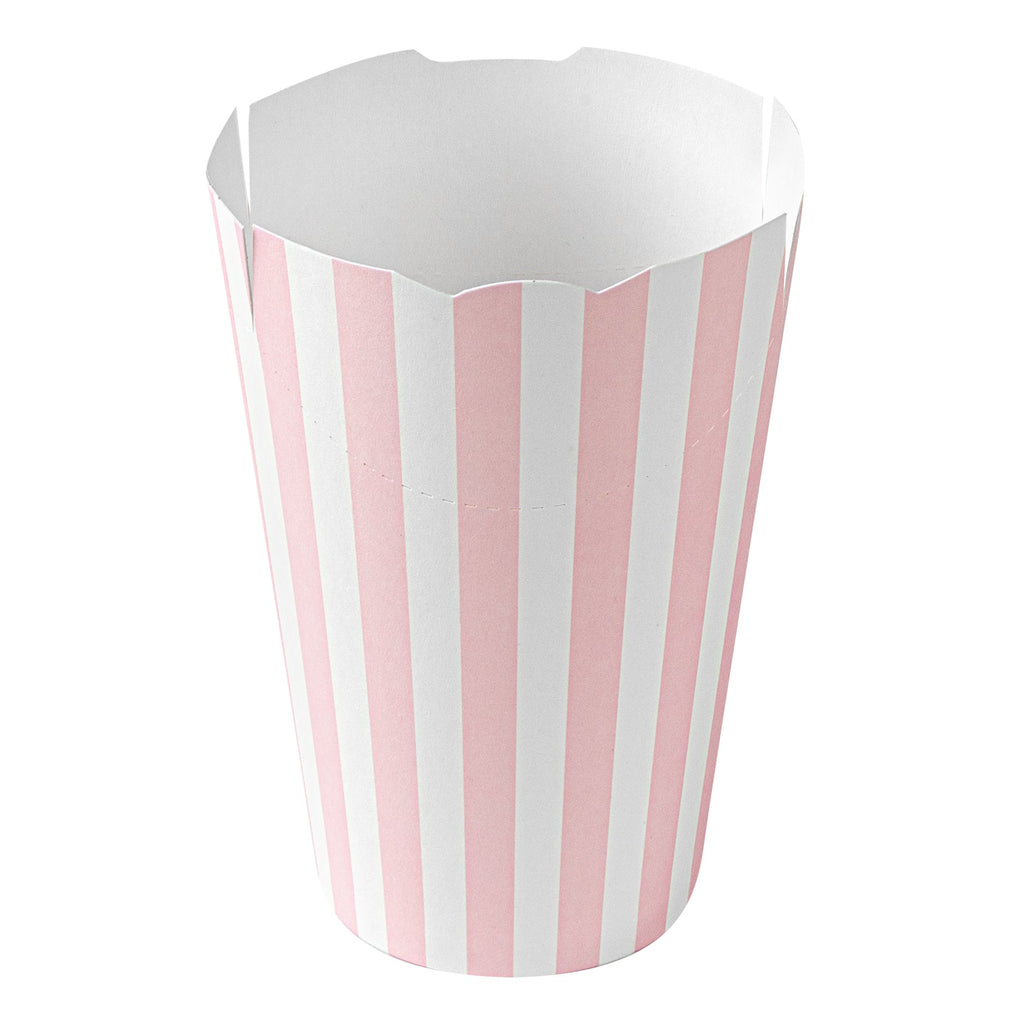 Bio Tek 16 oz Round Pink and White Stripe Paper To Go Fry Cup - 3 1/4" x 3 1/4" x 4 1/4" - 100 count box
