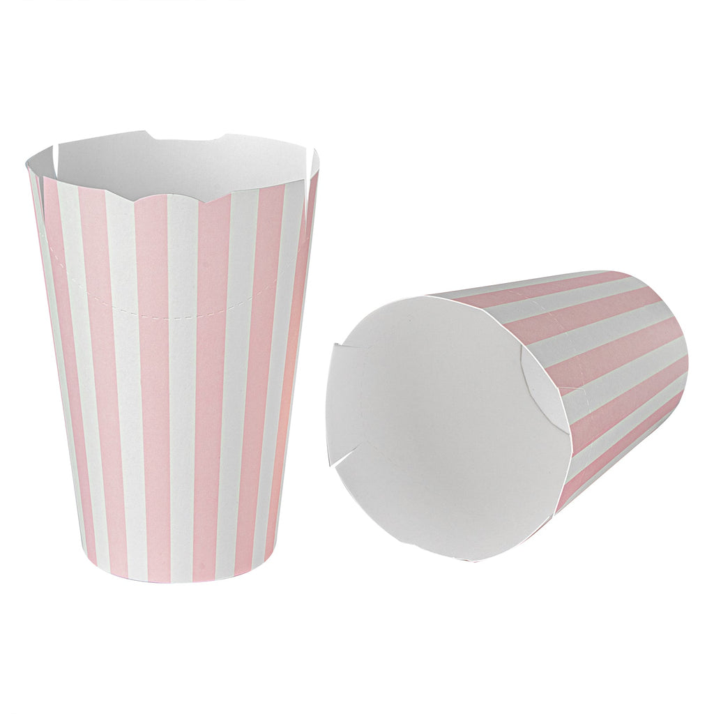 Bio Tek 16 oz Round Pink and White Stripe Paper To Go Fry Cup - 3 1/4" x 3 1/4" x 4 1/4" - 100 count box