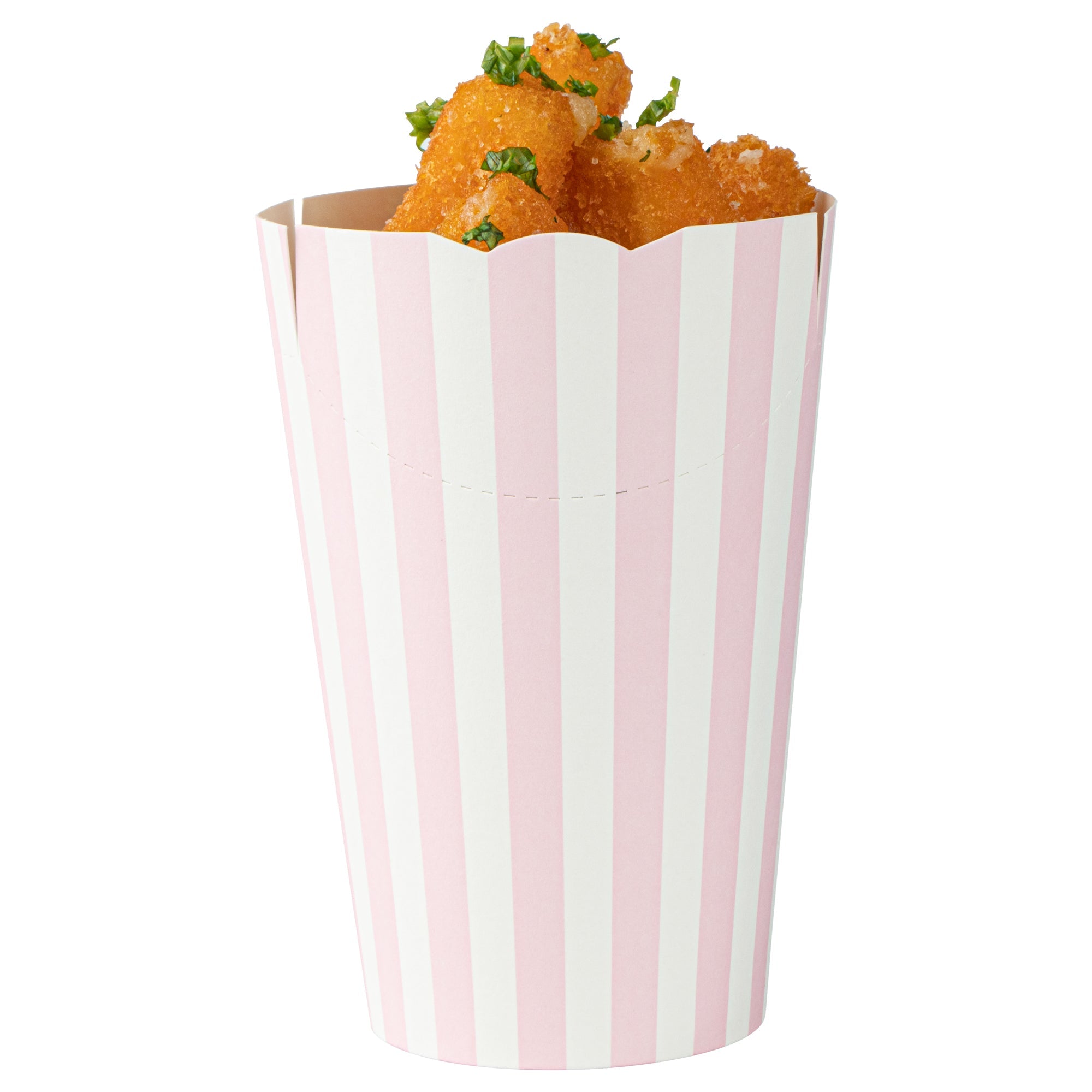 Bio Tek 16 oz Round Pink and White Stripe Paper To Go Fry Cup - 3 1/4" x 3 1/4" x 4 1/4" - 100 count box