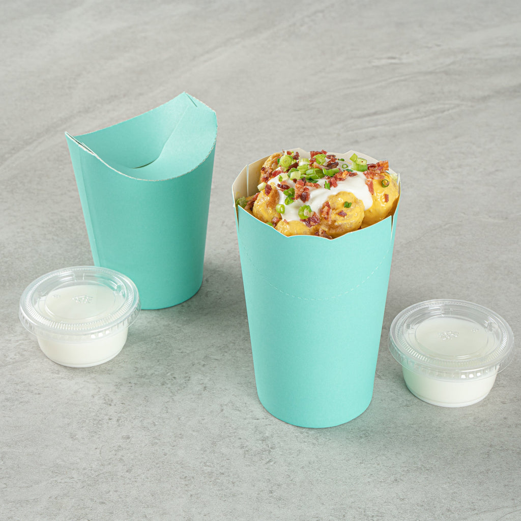 Bio Tek 16 oz Round Turquoise Paper To Go Fry Cup - 3 1/4" x 3 1/4" x 4 1/4" - 100 count box