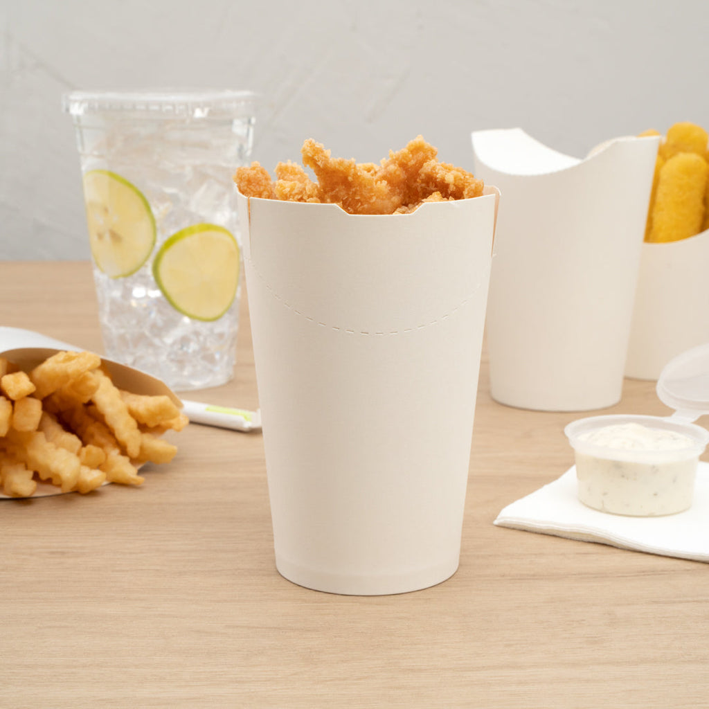 Bio Tek 16 oz Round White Paper To Go Fry Cup - 3 1/4" x 3 1/4" x 4 1/4" - 100 count box
