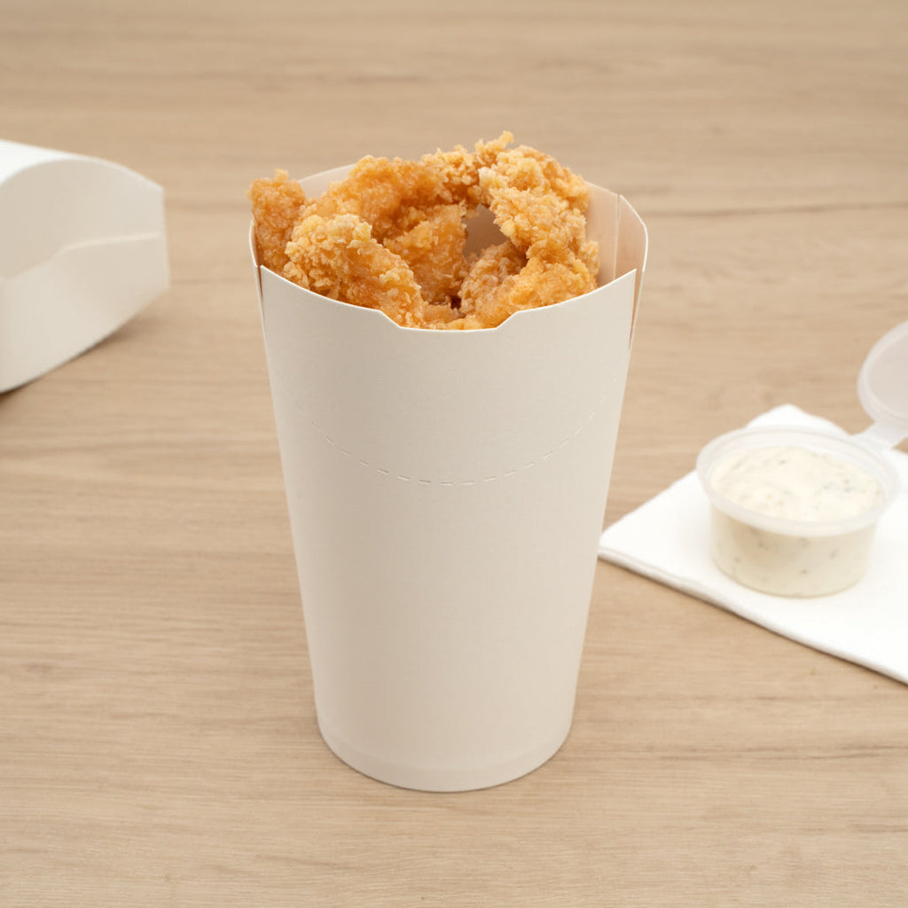 Bio Tek 16 oz Round White Paper To Go Fry Cup - 3 1/4" x 3 1/4" x 4 1/4" - 100 count box