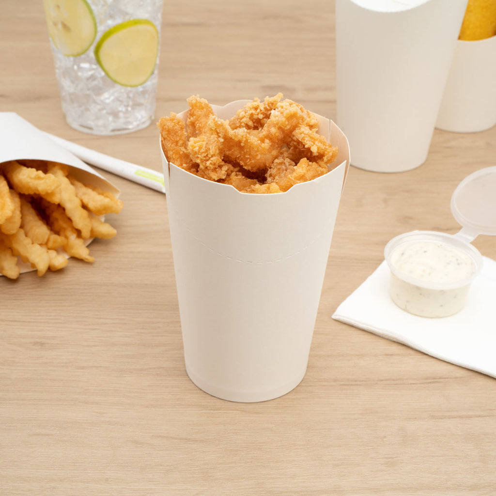 Bio Tek 16 oz Round White Paper To Go Fry Cup - 3 1/4" x 3 1/4" x 4 1/4" - 100 count box