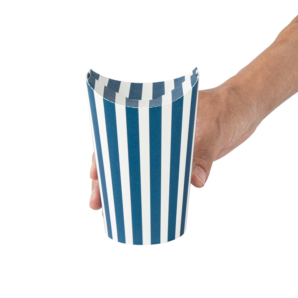 Bio Tek 20 oz Round Blue and White Stripe Paper To Go Fry Cup - 3 1/4" x 3 1/4" x 5" - 100 count box