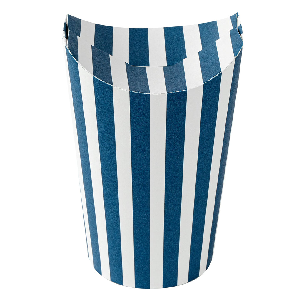 Bio Tek 20 oz Round Blue and White Stripe Paper To Go Fry Cup - 3 1/4" x 3 1/4" x 5" - 100 count box