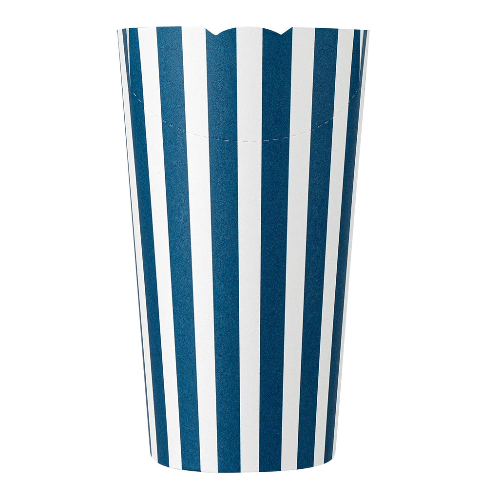 Bio Tek 20 oz Round Blue and White Stripe Paper To Go Fry Cup - 3 1/4" x 3 1/4" x 5" - 100 count box