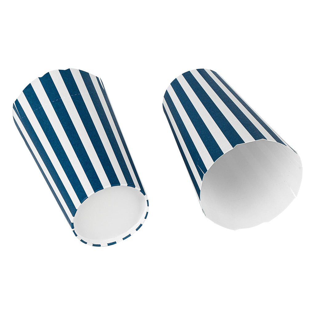 Bio Tek 20 oz Round Blue and White Stripe Paper To Go Fry Cup - 3 1/4" x 3 1/4" x 5" - 100 count box