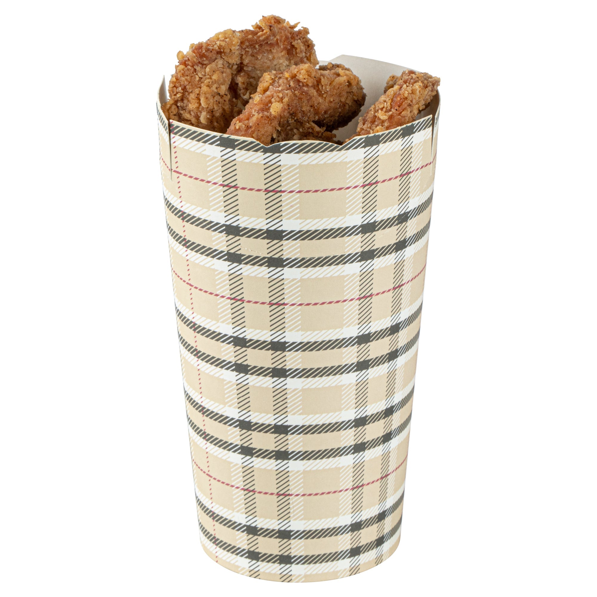 Bio Tek 20 oz Round Plaid Paper To Go Fry Cup - 3 1/4" x 3 1/4" x 5" - 100 count box