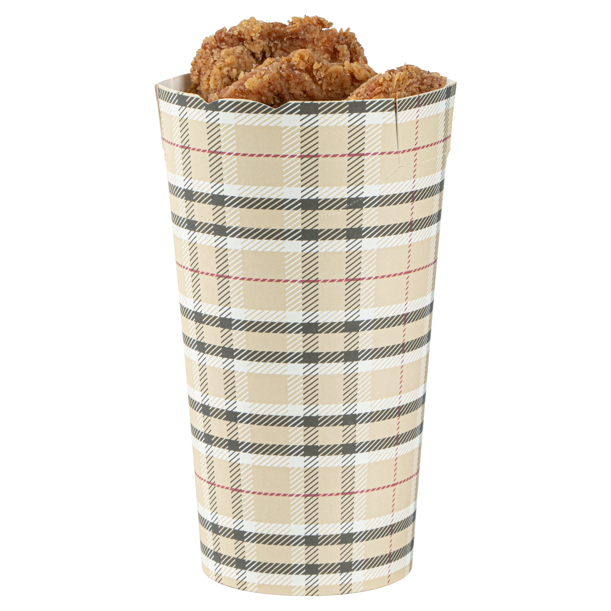 Bio Tek 20 oz Round Plaid Paper To Go Fry Cup - 3 1/4" x 3 1/4" x 5" - 100 count box