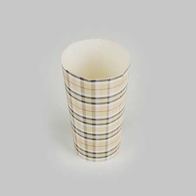 Bio Tek 20 oz Round Plaid Paper To Go Fry Cup - 3 1/4" x 3 1/4" x 5" - 100 count box