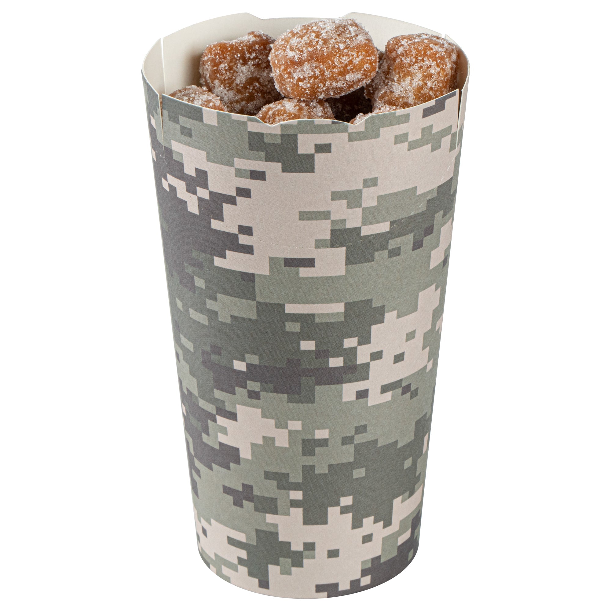 Bio Tek 20 oz Round Camouflage Paper To Go Fry Cup - 3 1/4" x 3 1/4" x 5" - 100 count box
