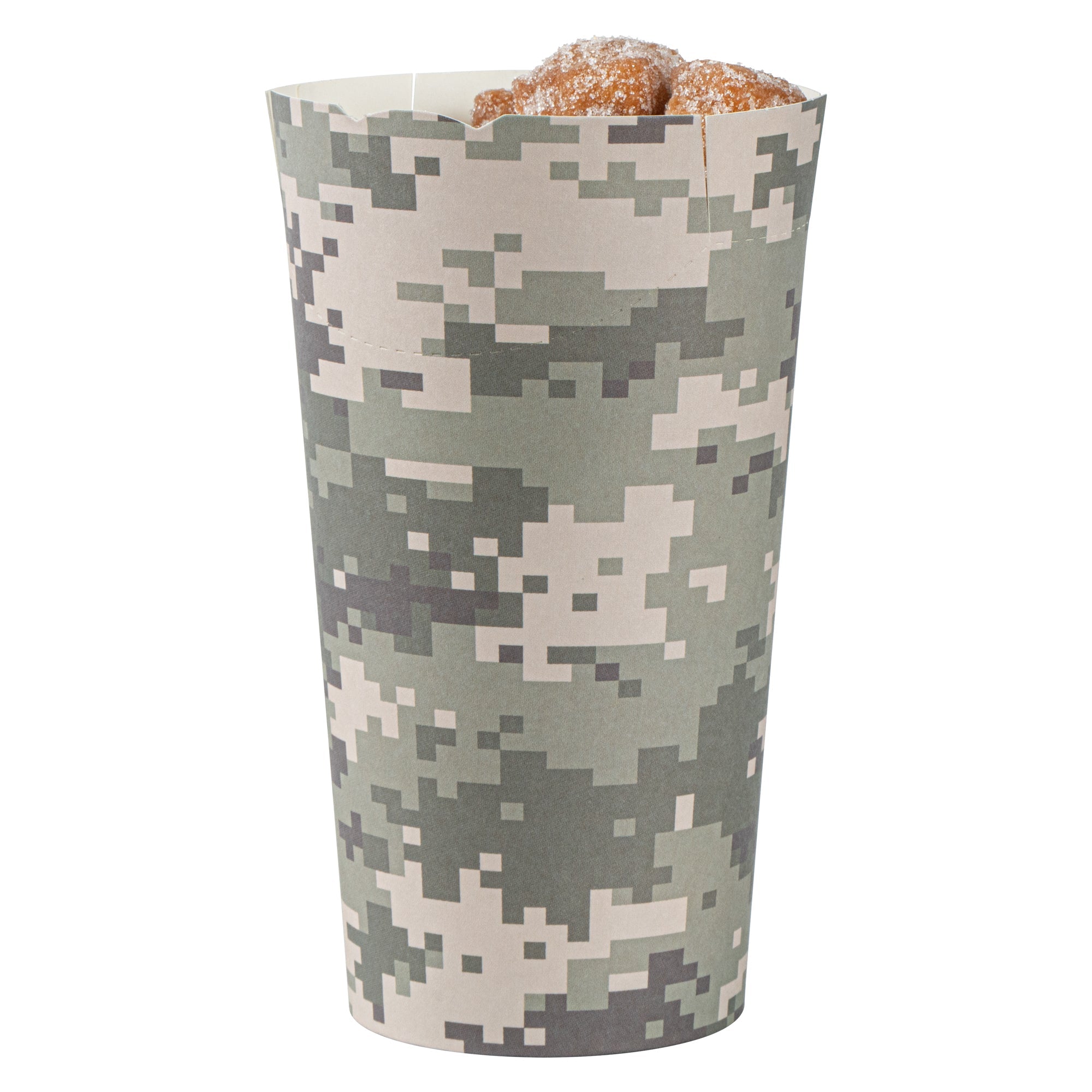 Bio Tek 20 oz Round Camouflage Paper To Go Fry Cup - 3 1/4" x 3 1/4" x 5" - 100 count box