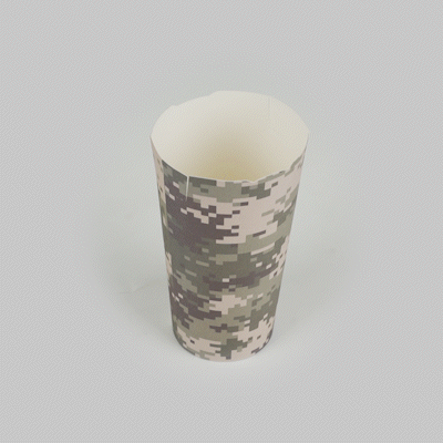 Bio Tek 20 oz Round Camouflage Paper To Go Fry Cup - 3 1/4" x 3 1/4" x 5" - 100 count box