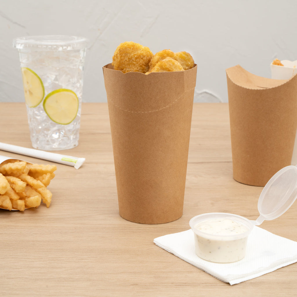 Bio Tek 20 oz Round Kraft Paper To Go Fry Cup - 3 1/4" x 3 1/4" x 5" - 100 count box