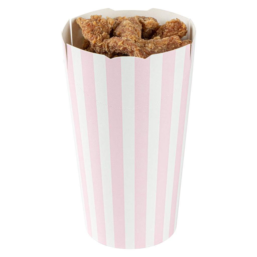 Bio Tek 20 oz Round Pink and White Stripe Paper To Go Fry Cup - 3 1/4" x 3 1/4" x 5" - 100 count box