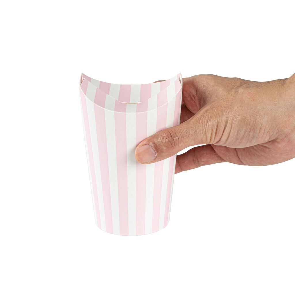 Bio Tek 20 oz Round Pink and White Stripe Paper To Go Fry Cup - 3 1/4" x 3 1/4" x 5" - 100 count box