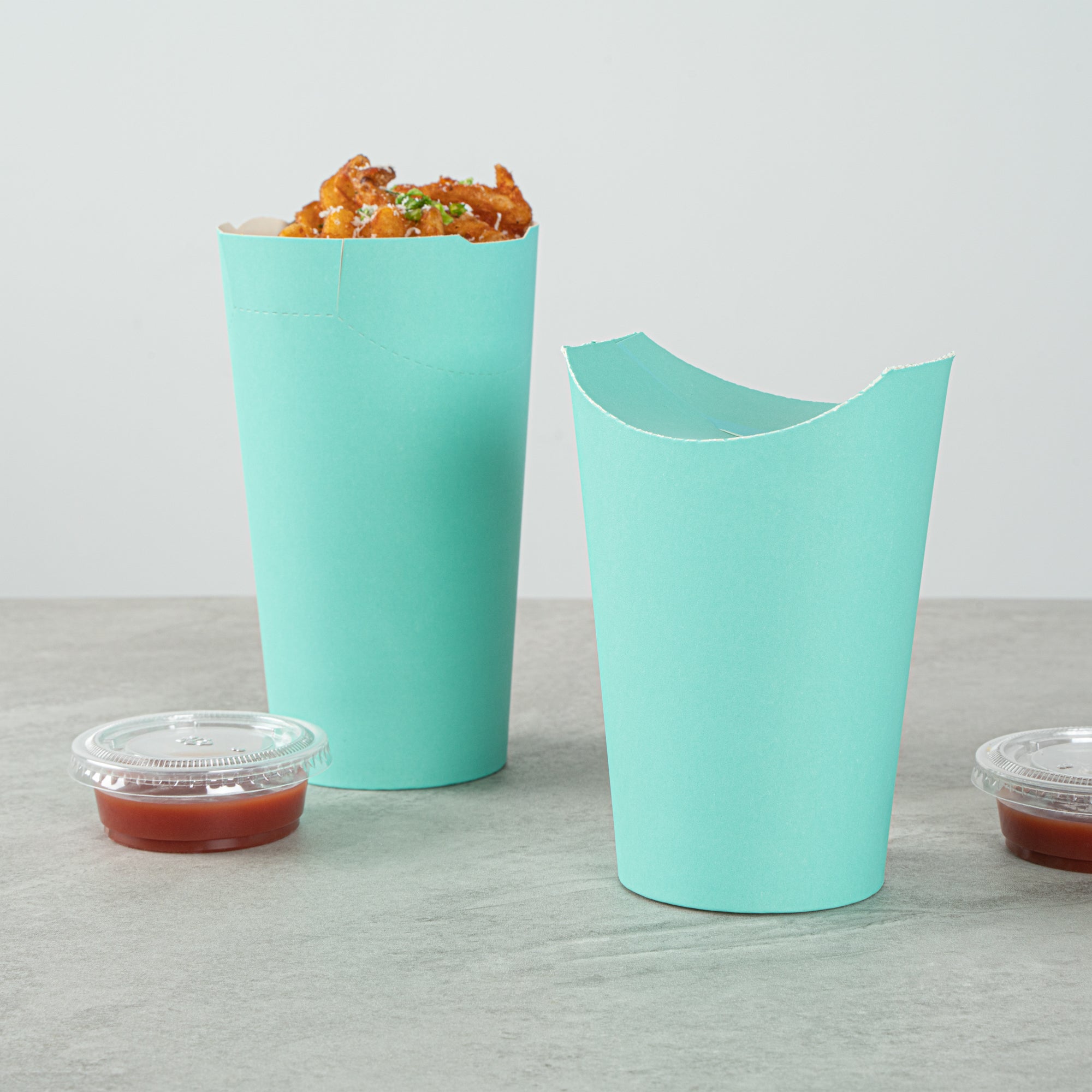 Bio Tek 20 oz Round Turquoise Paper To Go Fry Cup - 3 1/4" x 3 1/4" x 5" - 100 count box