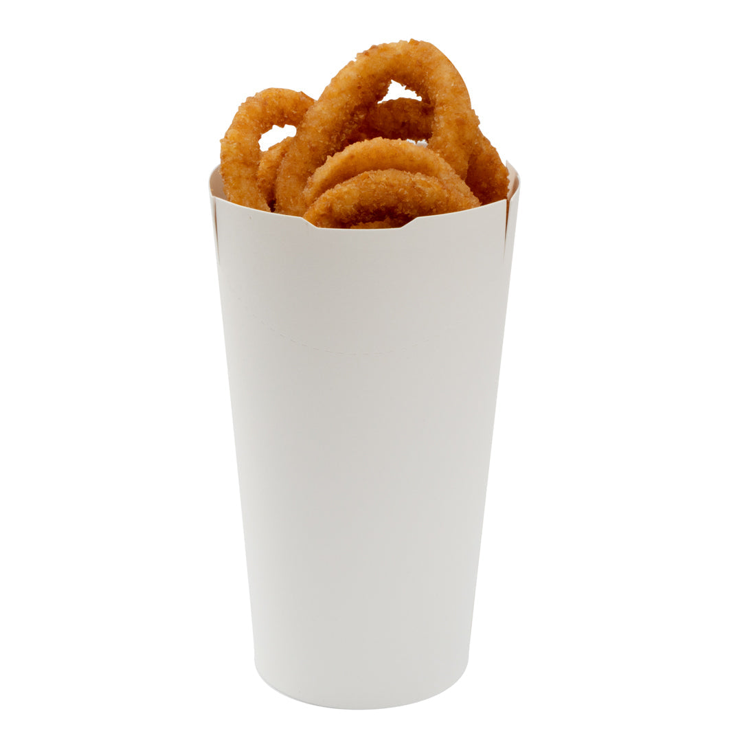 Bio Tek 20 oz Round White Paper To Go Fry Cup - 3 1/4" x 3 1/4" x 5" - 100 count box