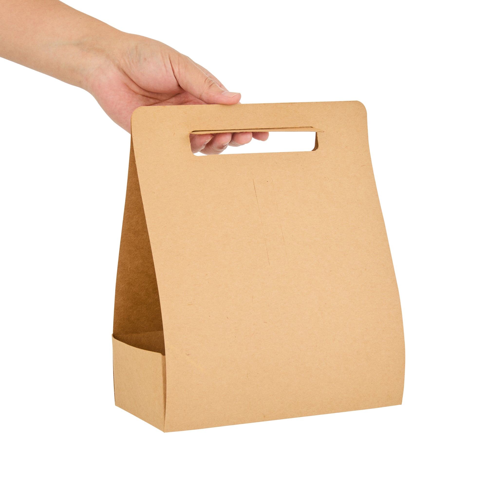 Bio Tek Kraft Paper To Go Lunch / Drink Carrier - with Handle - 8 3/4" x 4 1/4" x 8" - 100 count box