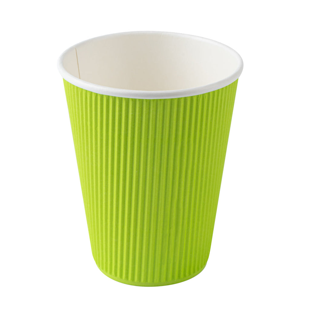 Restpresso 12 oz Eco Green Paper Ripple Wall Coffee Cup - with White Lid - 3 1/2" x 3 1/2" x 5" - 20 count box