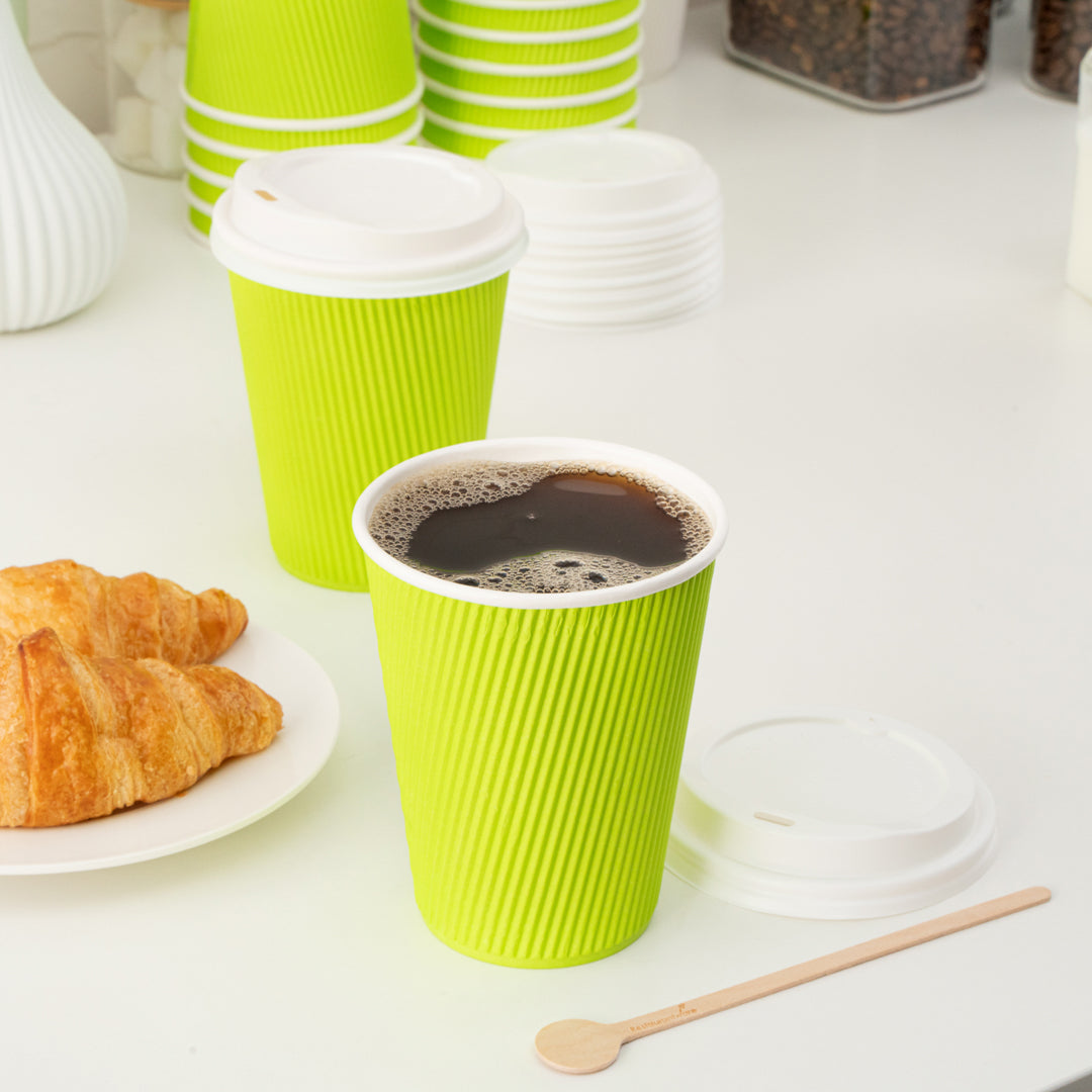 Restpresso 12 oz Eco Green Paper Ripple Wall Coffee Cup - with White Lid - 3 1/2" x 3 1/2" x 5" - 20 count box