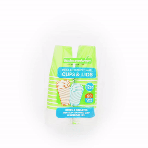 Restpresso 12 oz Eco Green Paper Ripple Wall Coffee Cup - with White Lid - 3 1/2" x 3 1/2" x 5" - 200 count box