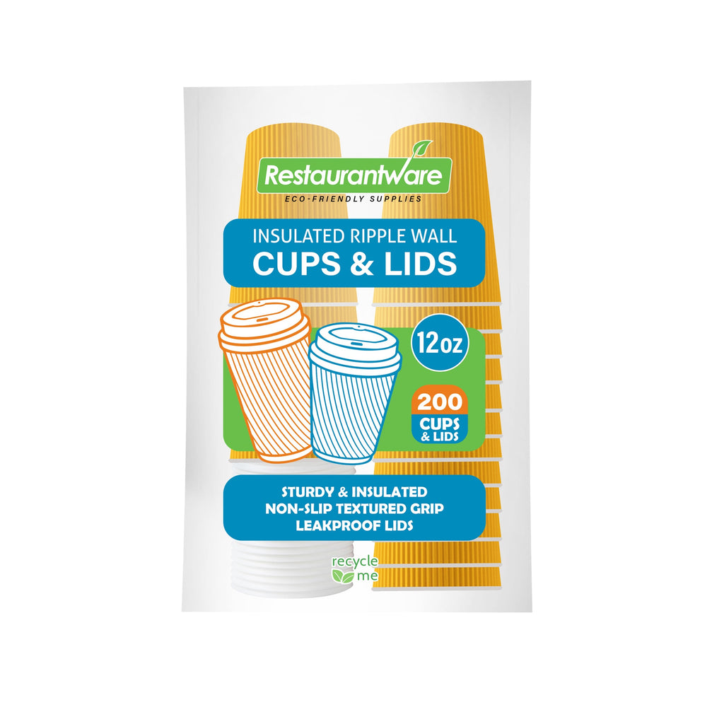 Restpresso 12 oz Yellow Paper Ripple Wall Coffee Cup - with White Lid - 3 1/2" x 3 1/2" x 5" - 200 count box
