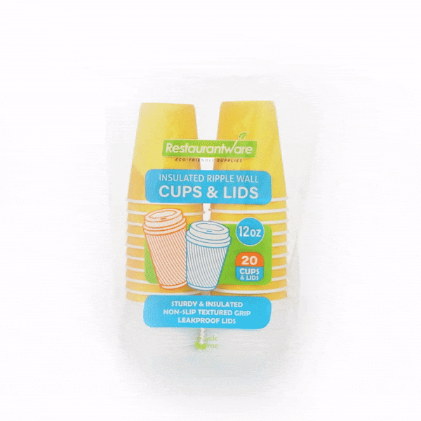 Restpresso 12 oz Yellow Paper Ripple Wall Coffee Cup - with White Lid - 3 1/2" x 3 1/2" x 5" - 200 count box